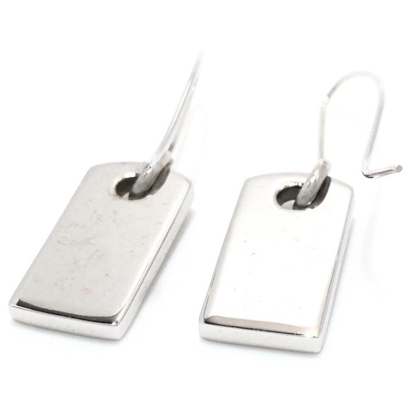 VTG AUTH Christian Dior Silver Rhinestone Logo Dog Tag Hook Charm Earrings - Picture 5 of 7